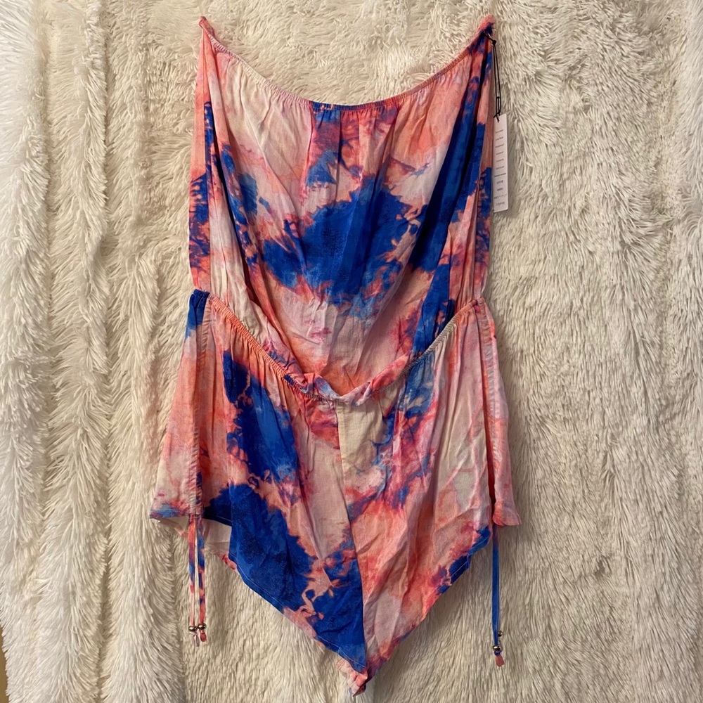 F21 Pink/Blue Tie-Dye Swim Cover-Up Romper